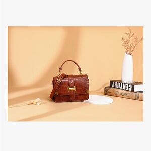 Amazon Elegant Brown Crocodile-Embossed Satchel